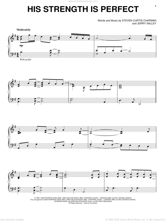 His Strength Is Perfect sheet music for piano solo by Steven Curtis Chapman and Jerry Salley, intermediate skill level