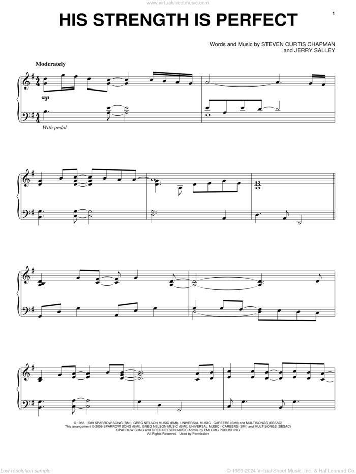 His Strength Is Perfect sheet music for piano solo by Steven Curtis Chapman and Jerry Salley, intermediate skill level