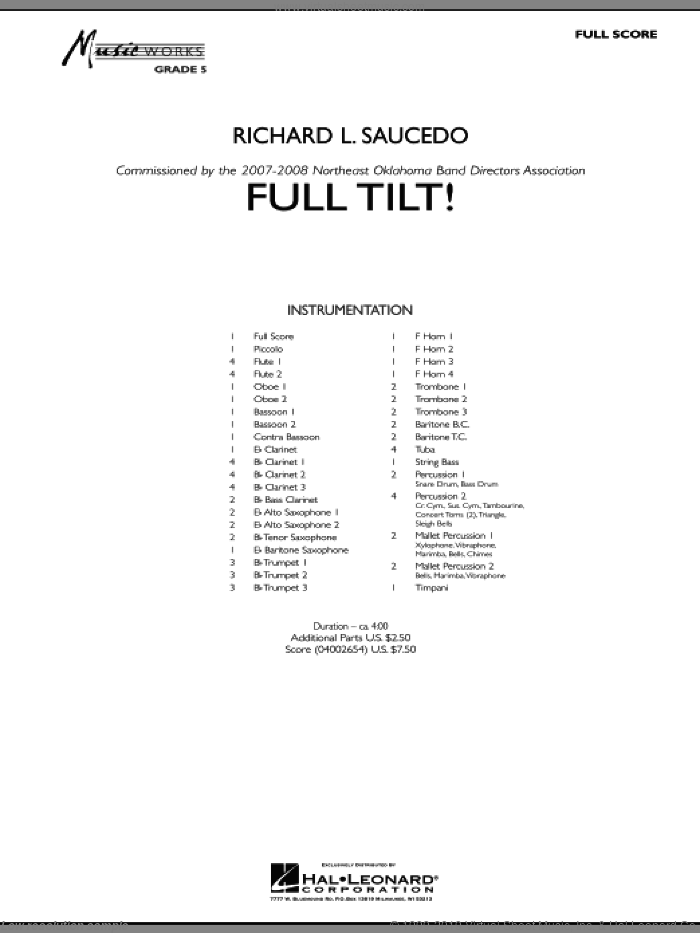 Full Tilt (COMPLETE) sheet music for concert band by Richard L. Saucedo, intermediate skill level