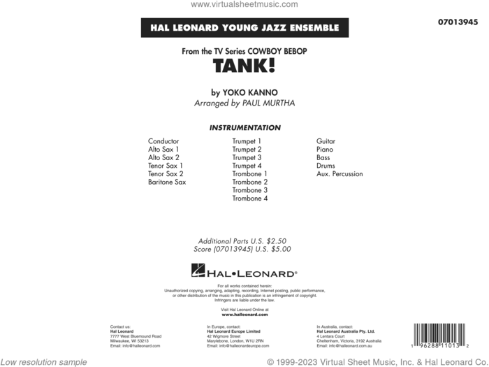 Tank! (from Cowboy Bebop) (arr. Paul Murtha) (COMPLETE) sheet music for jazz band by Paul Murtha and Yoko Kanno, intermediate skill level