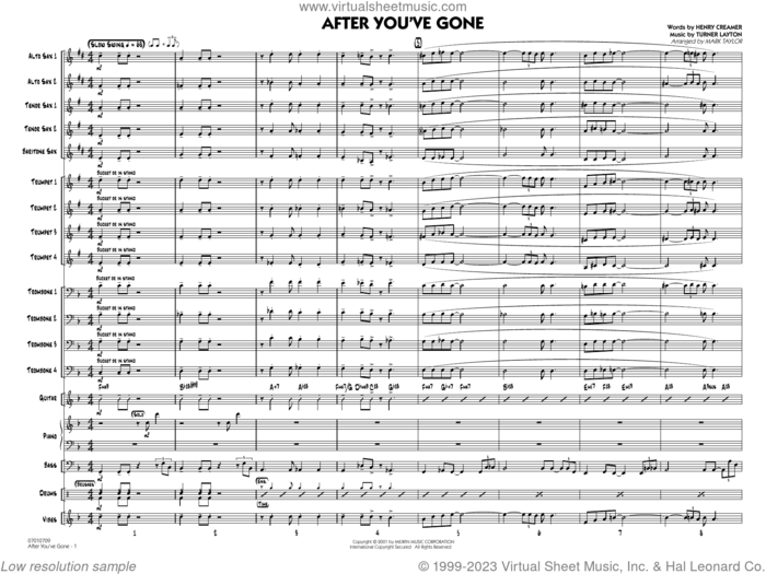 After You've Gone (arr. Mark Taylor) (COMPLETE) sheet music for jazz band by Mark Taylor, Henry Creamer, Sophie Tucker, Turner Layton and Turner Layton and Henry Creamer, intermediate skill level