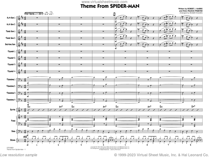 Theme from Spider-Man (arr. Roger Holmes) (COMPLETE) sheet music for jazz band by Paul Francis Webster, Bob Harris, Bob Harris and Paul Francis Webster and Roger Holmes, intermediate skill level