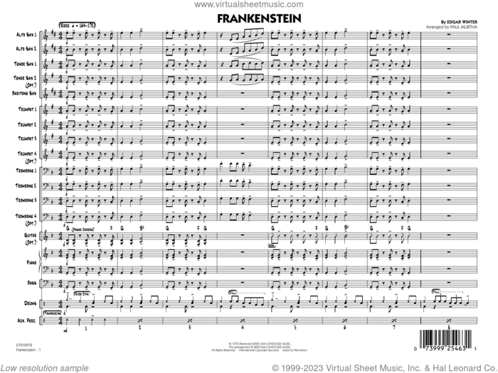 Frankenstein (arr. Paul Murtha) (COMPLETE) sheet music for jazz band by Paul Murtha, Edgar Winter and Edgar Winter Group, intermediate skill level