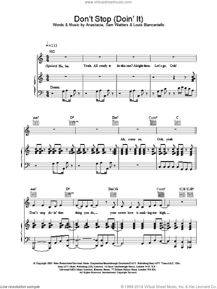 Don't Stop (Doin' It) sheet music for voice, piano or guitar by Anastacia, intermediate skill level