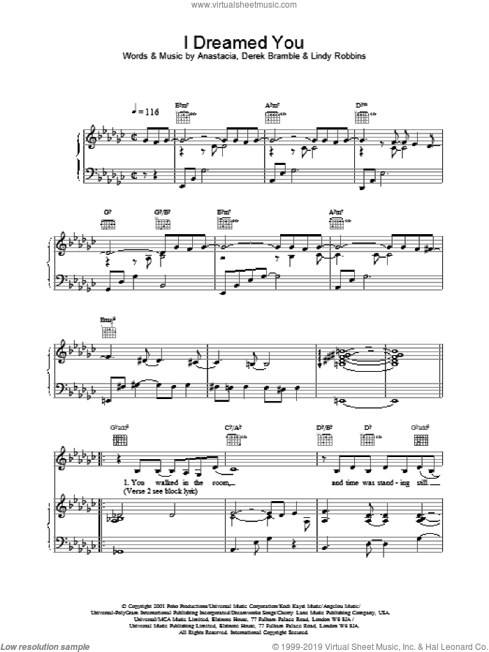 I Dreamed You sheet music for voice, piano or guitar by Anastacia, intermediate skill level