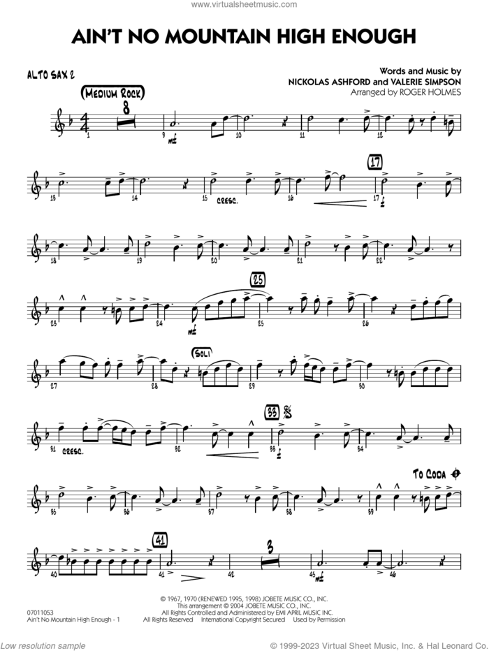 Ain't No Mountain High Enough (arr. Holmes) sheet music for jazz band (alto sax 2) by Marvin Gaye & Tammi Terrell, Roger Holmes, Diana Ross, Michael McDonald, Nickolas Ashford and Valerie Simpson, intermediate skill level