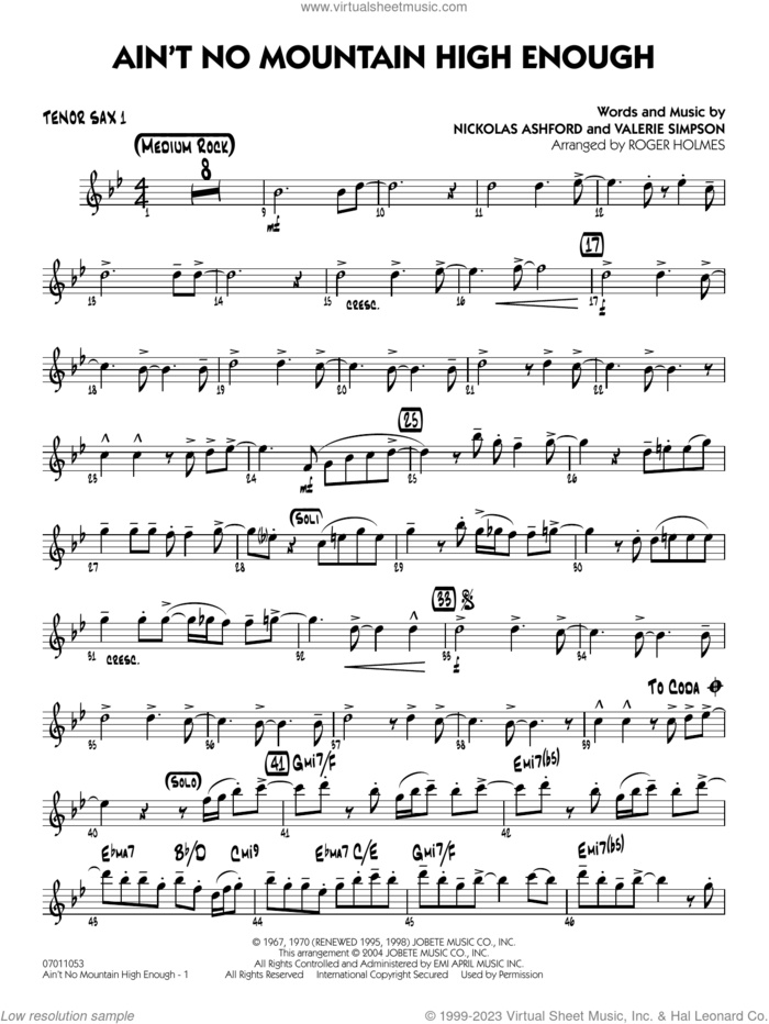Ain't No Mountain High Enough (arr. Holmes) sheet music for jazz band (tenor sax 1) by Marvin Gaye & Tammi Terrell, Roger Holmes, Diana Ross, Michael McDonald, Nickolas Ashford and Valerie Simpson, intermediate skill level