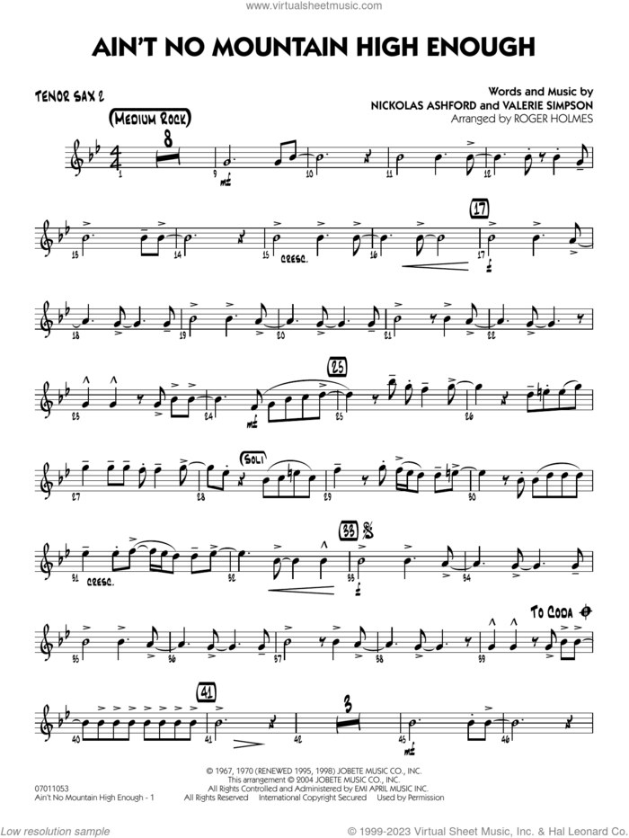 Ain't No Mountain High Enough (arr. Holmes) sheet music for jazz band (tenor sax 2) by Marvin Gaye & Tammi Terrell, Roger Holmes, Diana Ross, Michael McDonald, Nickolas Ashford and Valerie Simpson, intermediate skill level