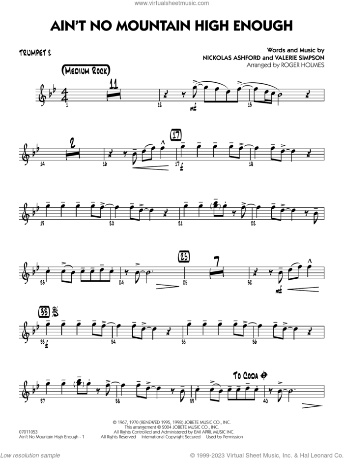 Ain't No Mountain High Enough (arr. Holmes) sheet music for jazz band (trumpet 2) by Marvin Gaye & Tammi Terrell, Roger Holmes, Diana Ross, Michael McDonald, Nickolas Ashford and Valerie Simpson, intermediate skill level