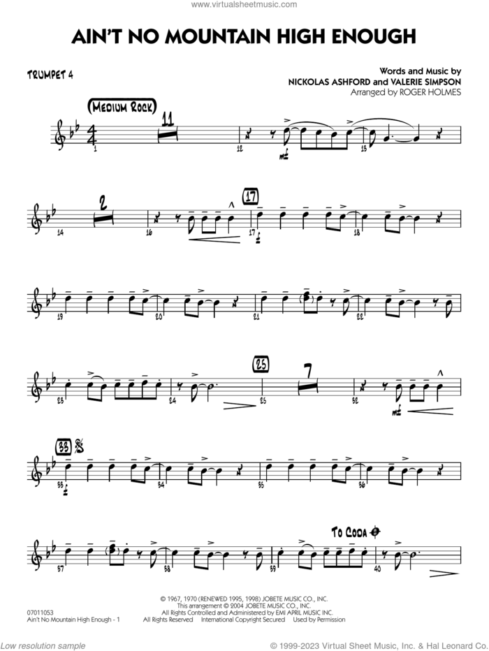 Ain't No Mountain High Enough (arr. Holmes) sheet music for jazz band (trumpet 4) by Marvin Gaye & Tammi Terrell, Roger Holmes, Diana Ross, Michael McDonald, Nickolas Ashford and Valerie Simpson, intermediate skill level