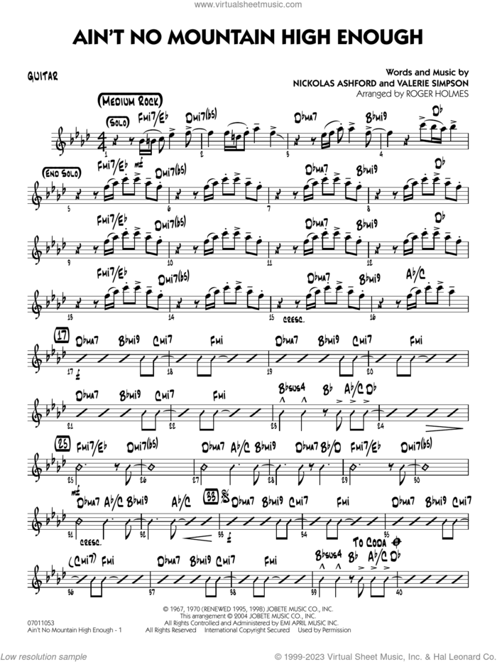 Ain't No Mountain High Enough (arr. Holmes) sheet music for jazz band (guitar) by Marvin Gaye & Tammi Terrell, Roger Holmes, Diana Ross, Michael McDonald, Nickolas Ashford and Valerie Simpson, intermediate skill level