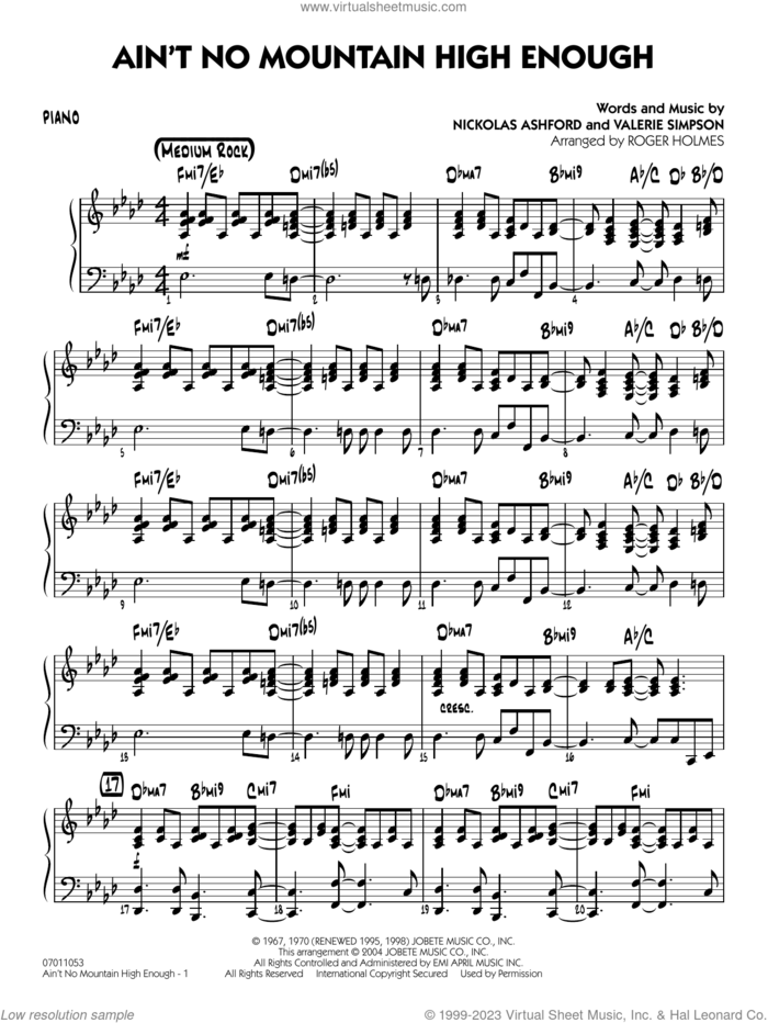 Ain't No Mountain High Enough (arr. Holmes) sheet music for jazz band (piano) by Marvin Gaye & Tammi Terrell, Roger Holmes, Diana Ross, Michael McDonald, Nickolas Ashford and Valerie Simpson, intermediate skill level