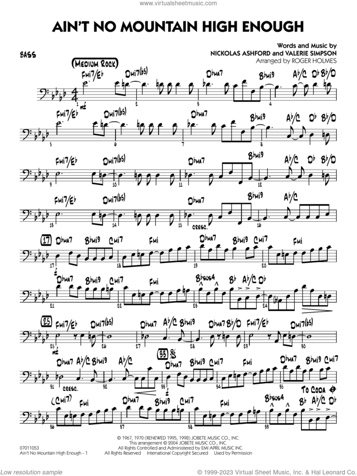 Ain't No Mountain High Enough (arr. Holmes) sheet music for jazz band (bass) by Marvin Gaye & Tammi Terrell, Roger Holmes, Diana Ross, Michael McDonald, Nickolas Ashford and Valerie Simpson, intermediate skill level