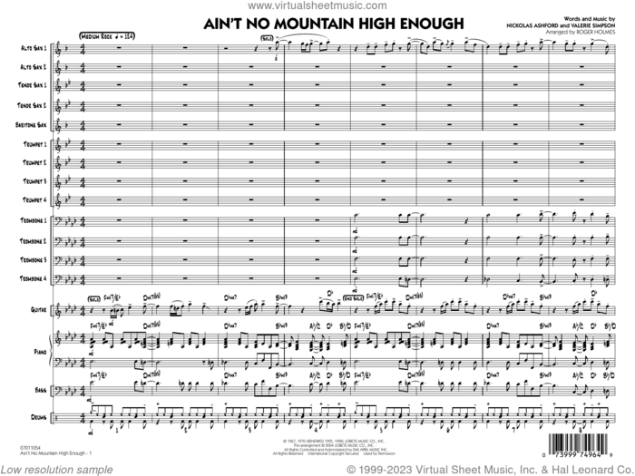 Ain't No Mountain High Enough (arr. Roger Holmes) (COMPLETE) sheet music for jazz band by Michael McDonald, Diana Ross, Marvin Gaye & Tammi Terrell, Nickolas Ashford, Roger Holmes and Valerie Simpson, intermediate skill level