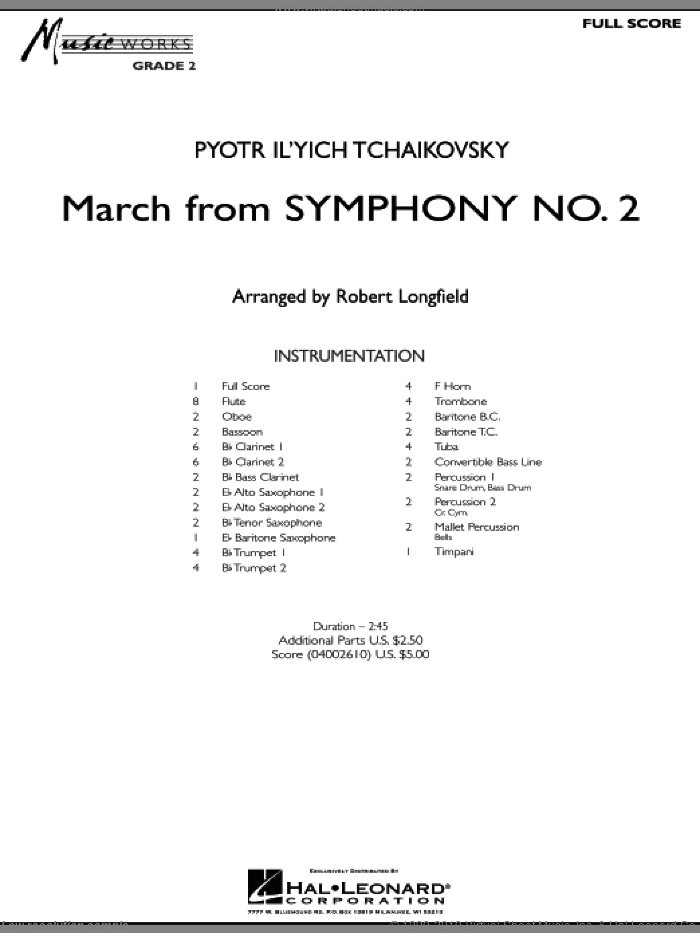 March from Symphony No. 2 (COMPLETE) sheet music for concert band by Pyotr Ilyich Tchaikovsky and Robert Longfield, intermediate skill level
