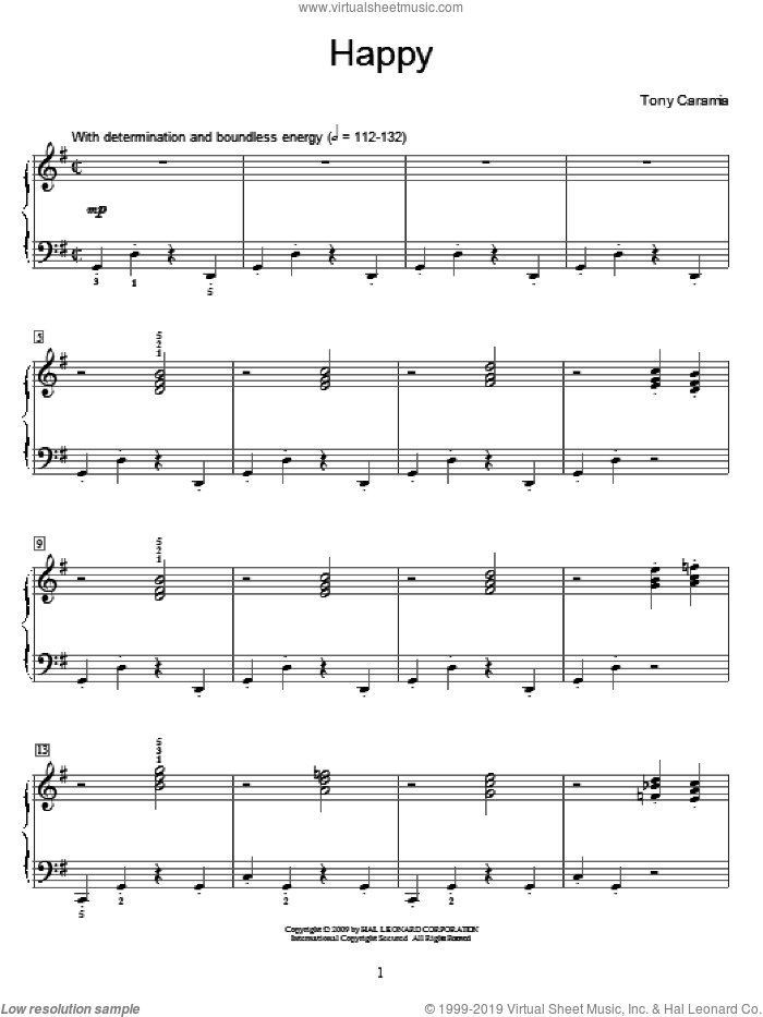 Happy sheet music for piano solo (elementary) by Tony Caramia and Miscellaneous, beginner piano (elementary)