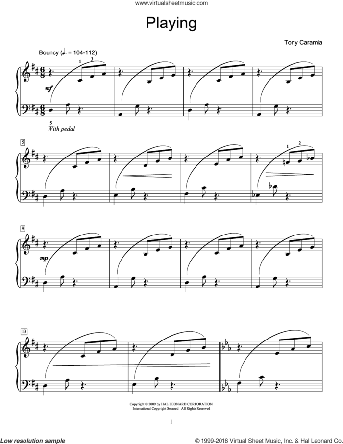 Playing sheet music for piano four hands by Tony Caramia and Miscellaneous, intermediate skill level