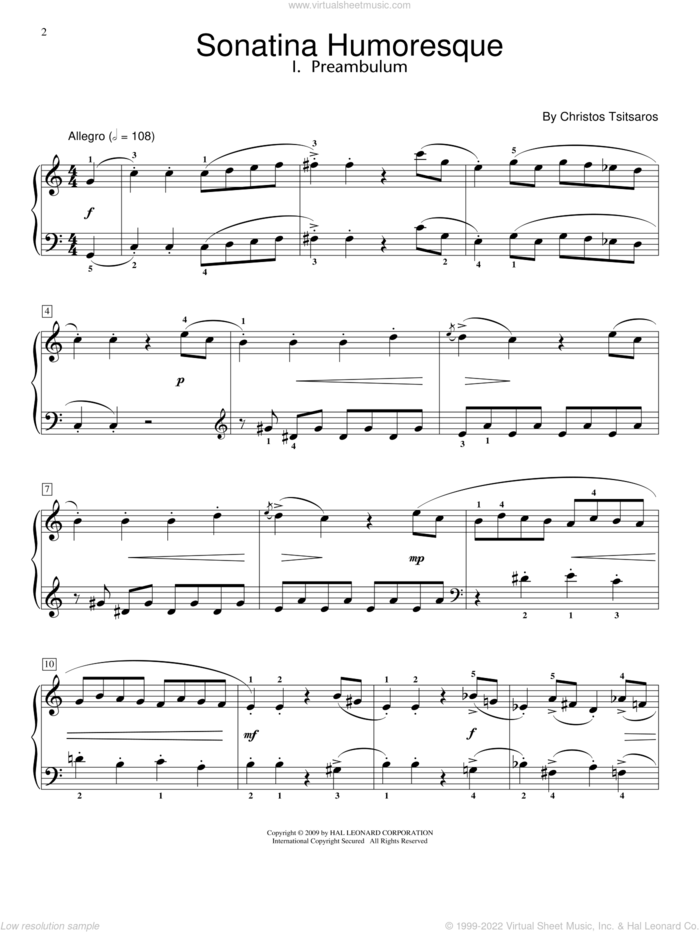 Sonatina Humoresque sheet music for piano solo (elementary) by Christos Tsitsaros and Miscellaneous, classical score, beginner piano (elementary)