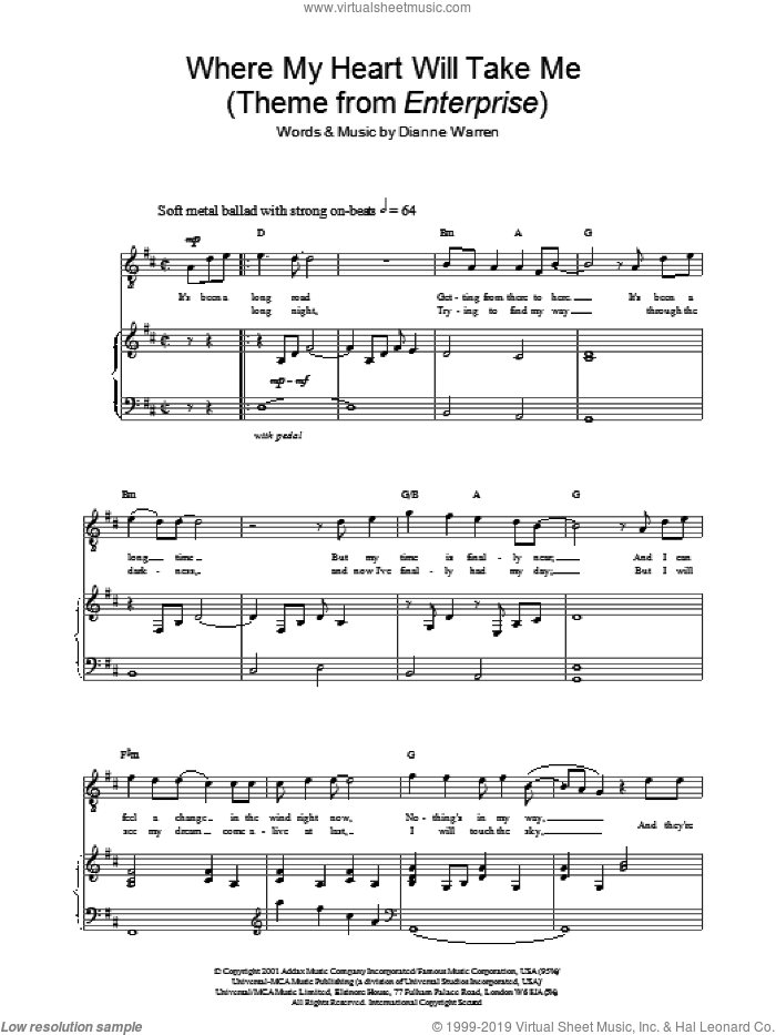Where My Heart Will Take Me sheet music for voice, piano or guitar by Russell Watson, Star Trek(R) and Diane Warren, intermediate skill level