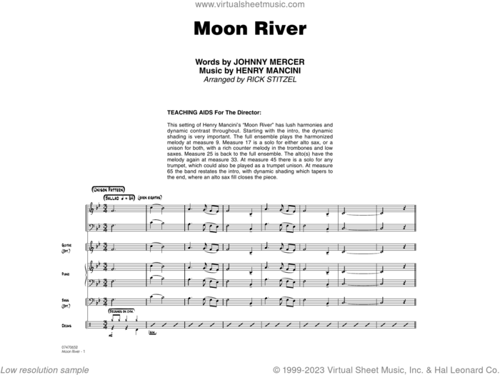 Moon River (arr. Rick Stitzel) (COMPLETE) sheet music for jazz band by Johnny Mercer, Andy Williams, Henry Mancini and Rick Stitzel, intermediate skill level