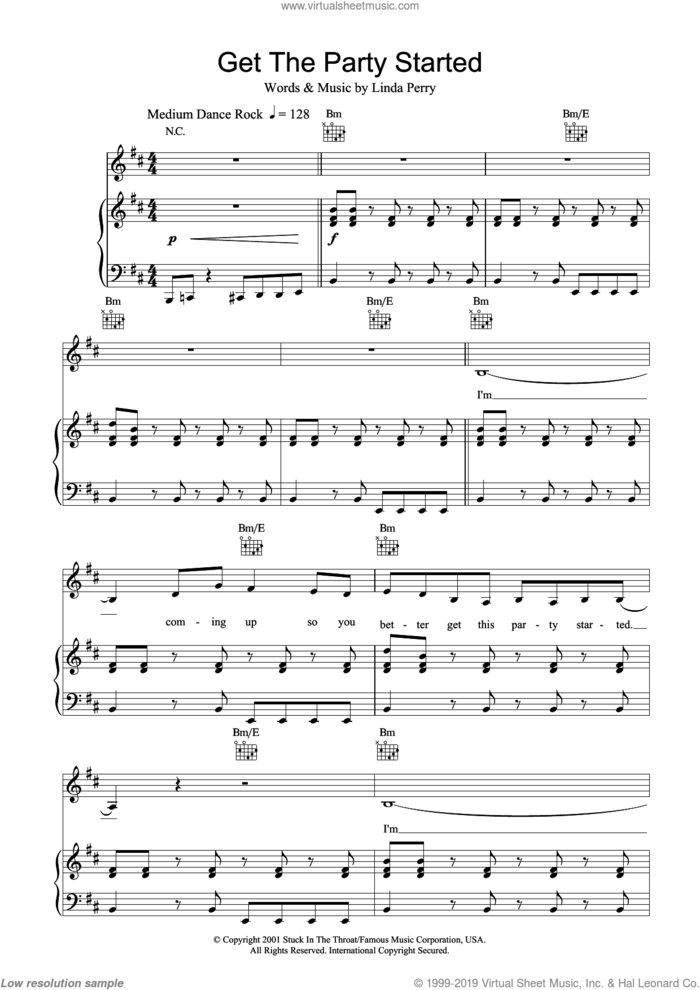 Get The Party Started sheet music for voice, piano or guitar  and Linda Perry, intermediate skill level