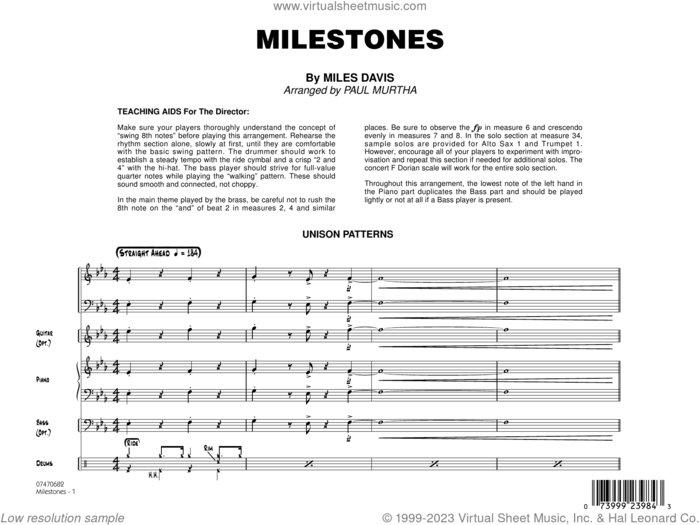 Milestones (arr. Paul Murtha) (COMPLETE) sheet music for jazz band by Paul Murtha and Miles Davis, intermediate skill level