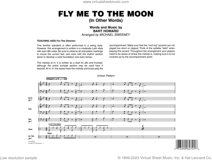 Fly Me To The Moon (In Other Words) (arr. Michael Sweeney) (COMPLETE) sheet music for jazz band by Frank Sinatra, Bart Howard, Michael Sweeney and Tony Bennett, intermediate skill level