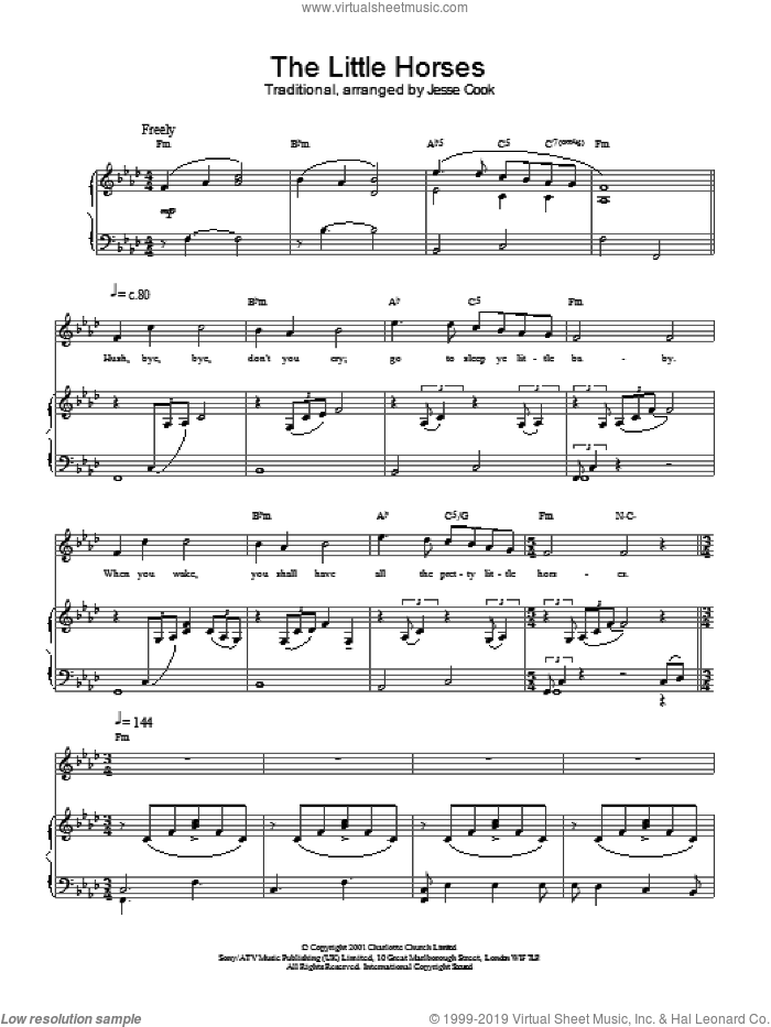 The Little Horses sheet music for voice, piano or guitar by Charlotte Church, intermediate skill level