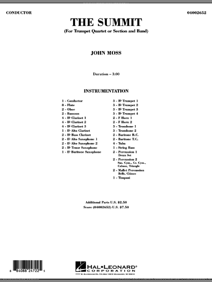 The Summit (COMPLETE) sheet music for concert band by John Moss, intermediate skill level