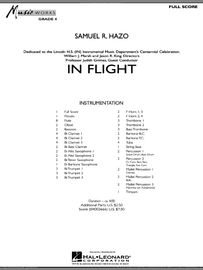 In Flight (COMPLETE) sheet music for concert band by Samuel R. Hazo, intermediate skill level