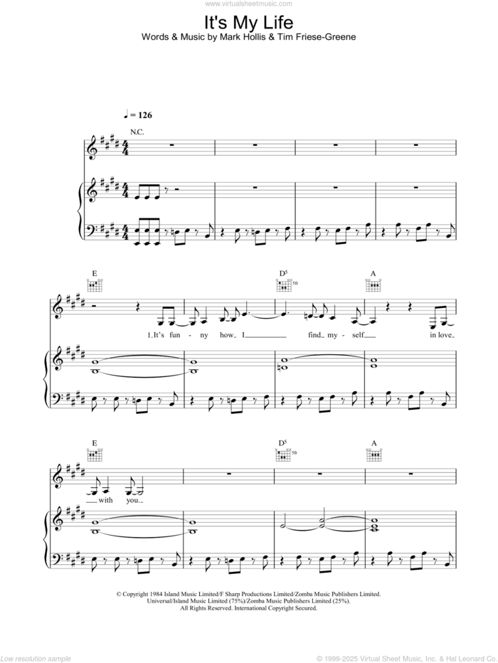 It's My Life sheet music for voice, piano or guitar by No Doubt, intermediate skill level