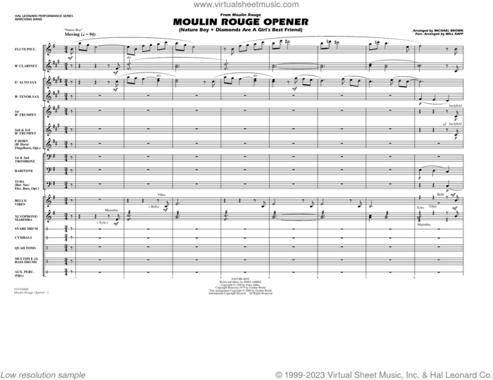 Moulin Rouge Opener (COMPLETE) sheet music for marching band by Michael Brown and Will Rapp, intermediate skill level