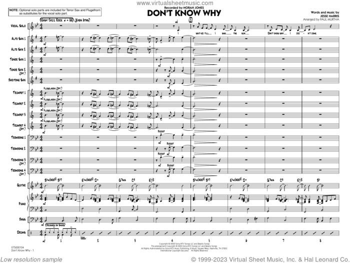 Don't Know Why (arr. Paul Murtha) (COMPLETE) sheet music for jazz band by Norah Jones, Jesse Harris and Paul Murtha, intermediate skill level