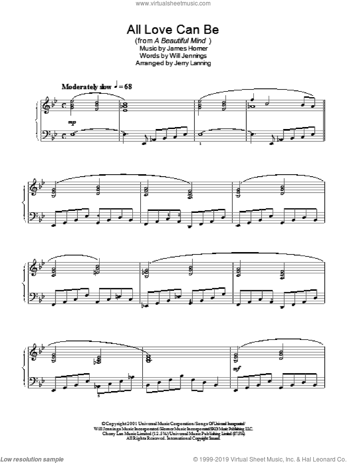 All Love Can Be (from A Beautiful Mind) sheet music for piano solo by James Horner, intermediate skill level