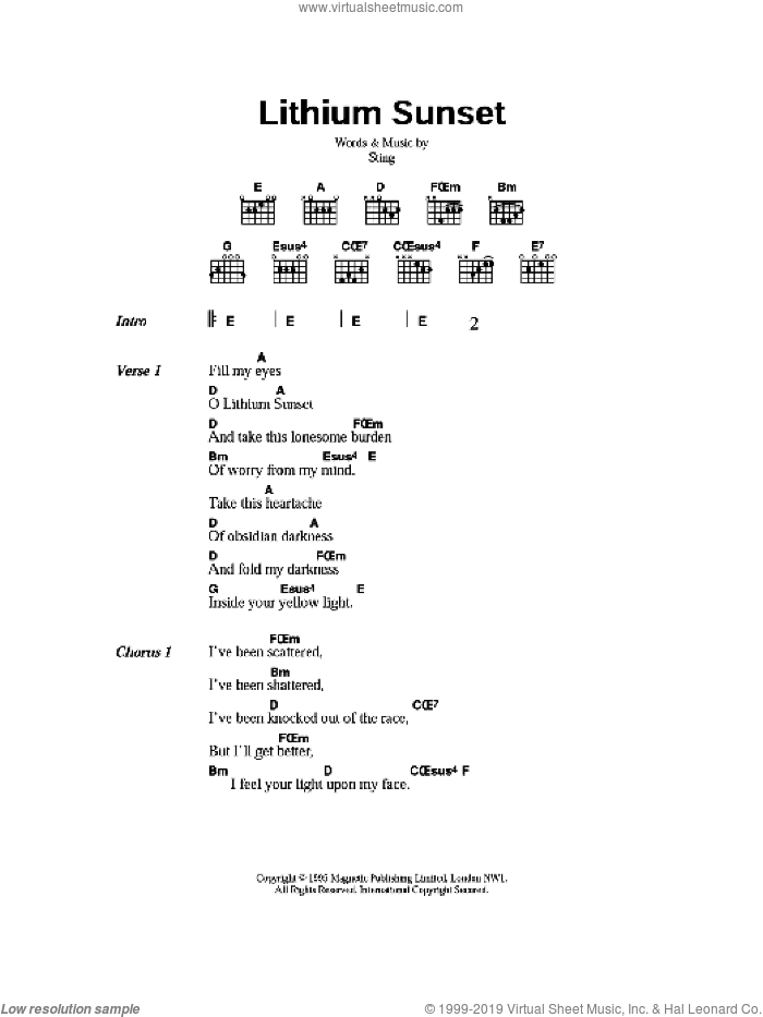 Lithium Sunset sheet music for guitar (chords) by Sting, intermediate skill level