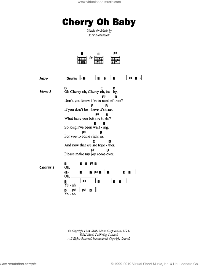 Cherry Oh Baby sheet music for guitar (chords) by Eric Donaldson, intermediate skill level