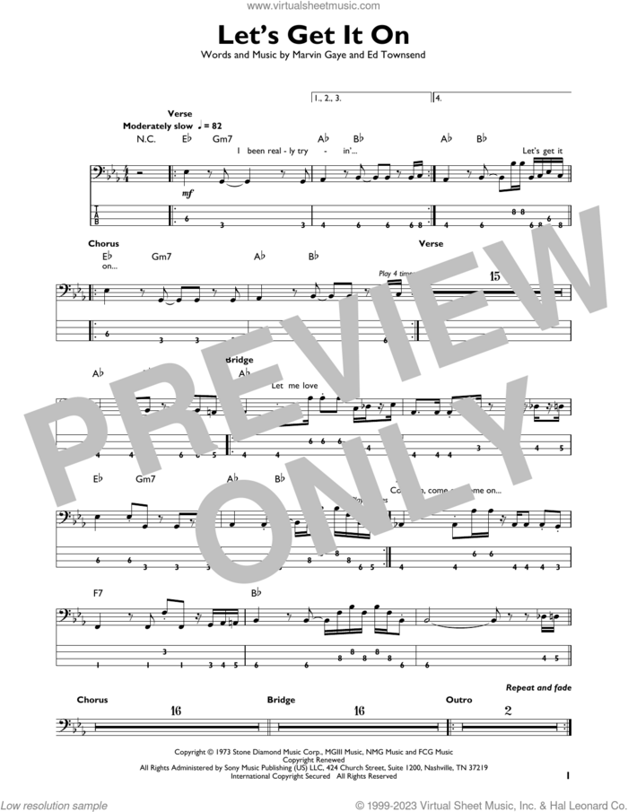 Let's Get It On sheet music for bass solo by Marvin Gaye and Ed Townsend, intermediate skill level