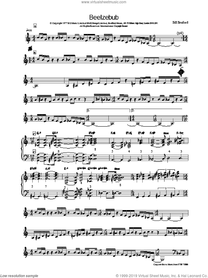 Beelzebub sheet music for voice and other instruments (fake book) by Bill Bruford, intermediate skill level