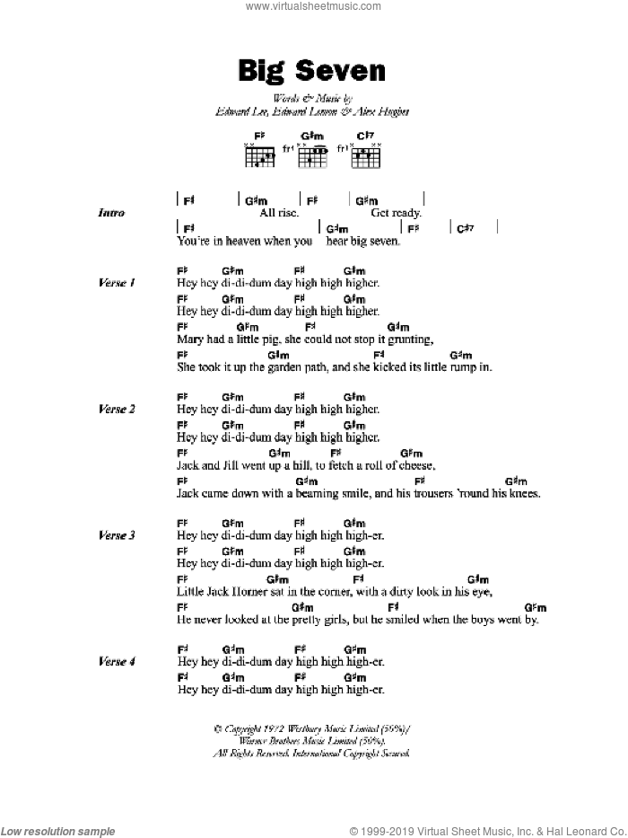Big Seven sheet music for guitar (chords) by Judge Dread, Alex Hughes, Edward Lee and Edward Lemon, intermediate skill level