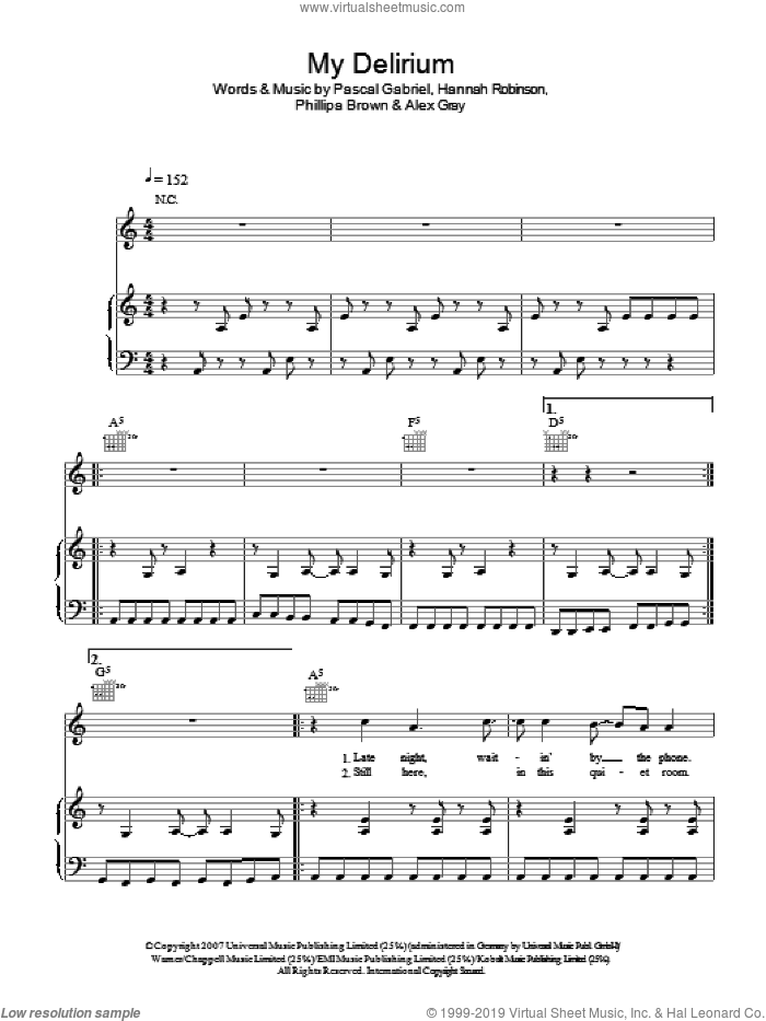 My Delirium sheet music for voice, piano or guitar by Ladyhawke, Alex Gray, Hannah Robinson, Pascal Gabriel and Phillipa Brown, intermediate skill level