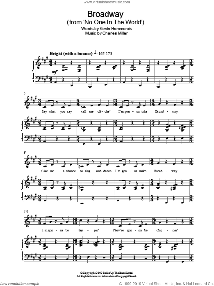 Broadway (from No One In The World) sheet music for piano solo by Charles Miller and Kevin Hammonds, easy skill level