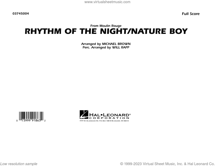 Rhythm of the Night / Nature Boy (from Moulin Rouge) (COMPLETE) sheet music for marching band by Michael Brown and Will Rapp, intermediate skill level