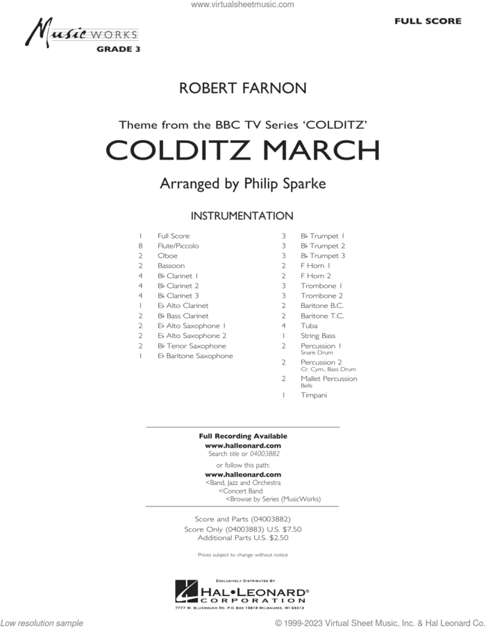 Colditz March (arr. Philip Sparke) (COMPLETE) sheet music for concert band by Robert Farnon and Philip Sparke, intermediate skill level
