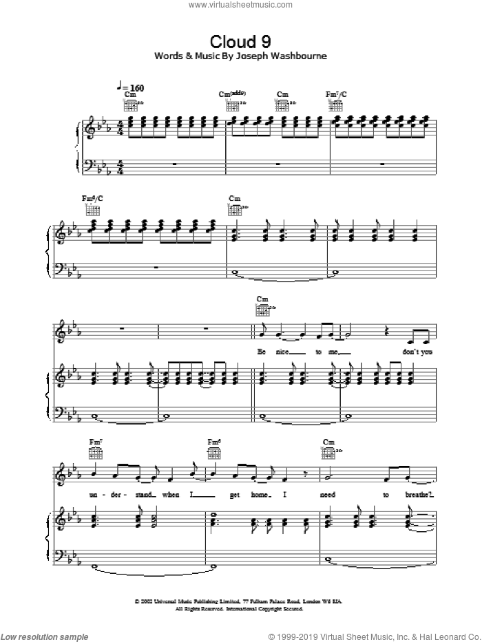 Cloud 9 sheet music for voice, piano or guitar by Toploader, intermediate skill level