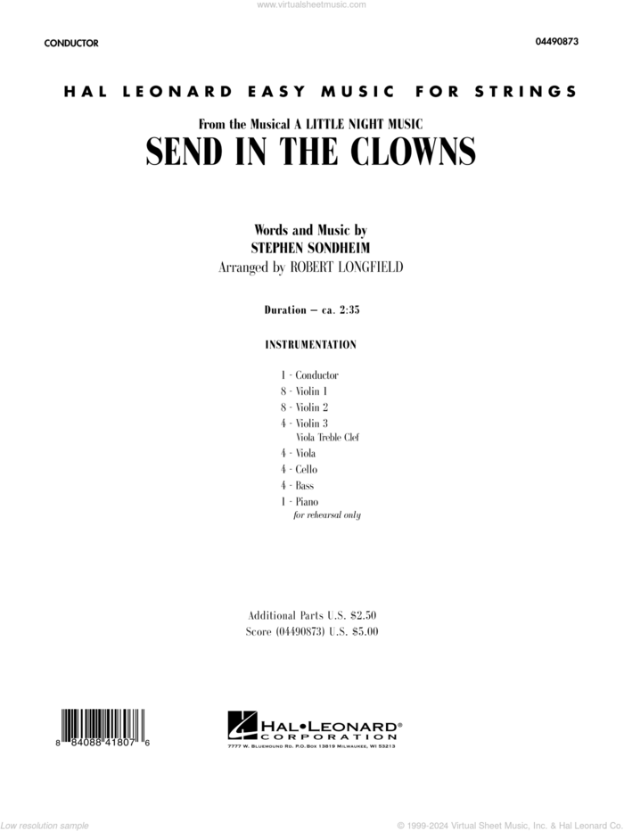 Send in the Clowns (from A Little Night Music) (arr Robert Longfield) sheet music for orchestra (full score) by Stephen Sondheim and Robert Longfield, intermediate skill level