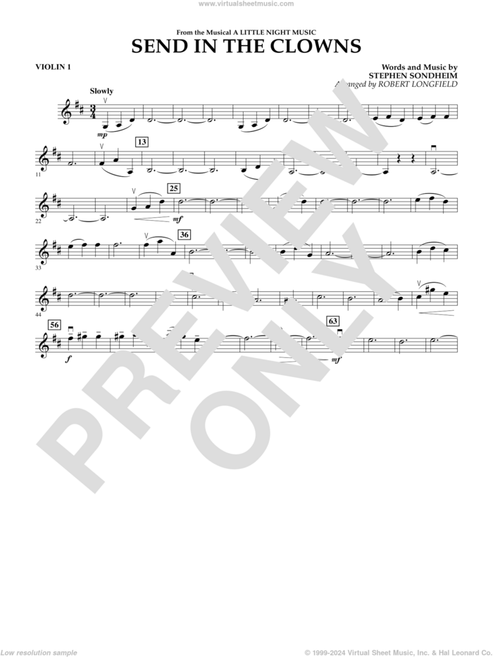 Send in the Clowns (from A Little Night Music) (arr Robert Longfield) sheet music for orchestra (violin 1) by Stephen Sondheim and Robert Longfield, intermediate skill level