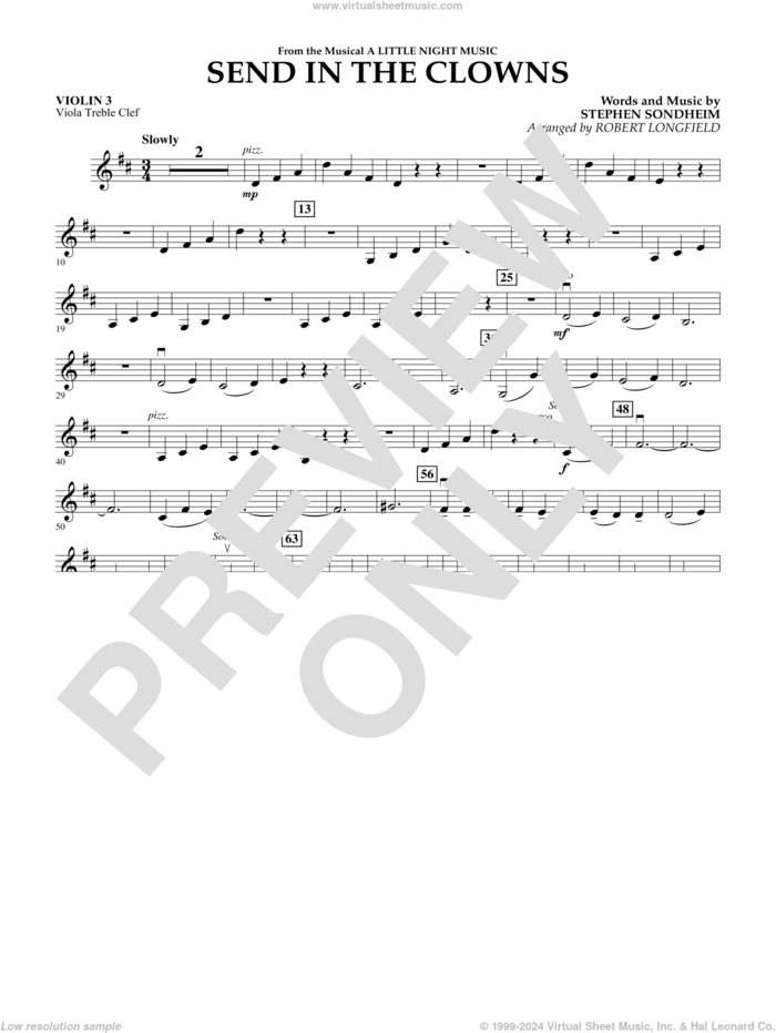 Send in the Clowns (from A Little Night Music) (arr Robert Longfield) sheet music for orchestra (violin 3, viola treble clef) by Stephen Sondheim and Robert Longfield, intermediate skill level