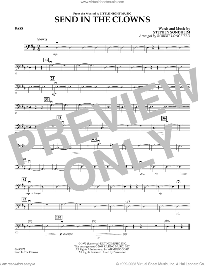 Send in the Clowns (from A Little Night Music) (arr Robert Longfield) sheet music for orchestra (bass) by Stephen Sondheim and Robert Longfield, intermediate skill level