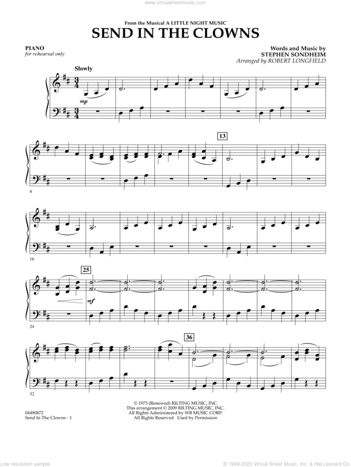 Send in the Clowns (from A Little Night Music) (arr Robert Longfield) sheet music for orchestra (piano) by Stephen Sondheim and Robert Longfield, intermediate skill level