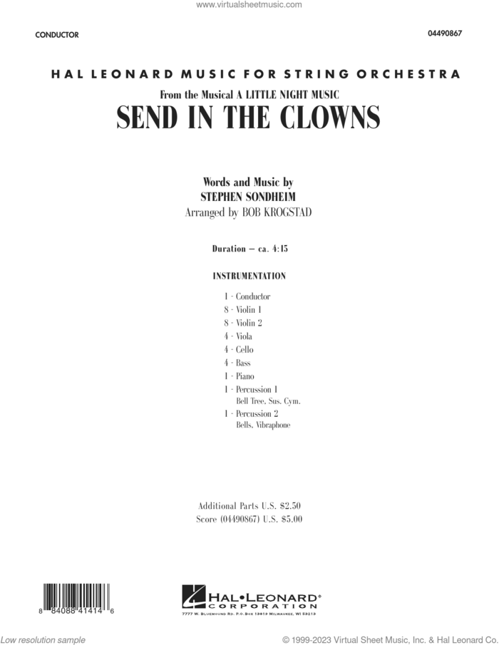 Send in the Clowns (from A Little Night Music) (arr. Bob Krogstad) (COMPLETE) sheet music for orchestra by Stephen Sondheim and Bob Krogstad, intermediate skill level